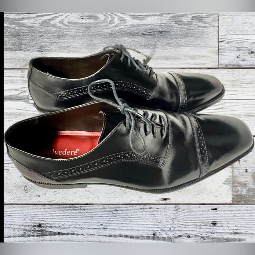 Belvedere Merlo Cap Toe Oxford Dress Shoes Black Leather Size 11D Made in Brazil